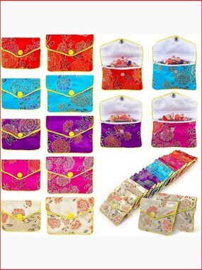 90 Pcs Silk Brocade Jewelry Gift Pouches with Zipper